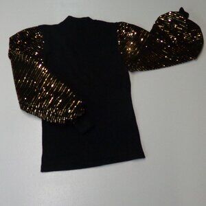 A. Calin by Flying Tomato Size Small Black Sweater With Gold Bling Sleeves